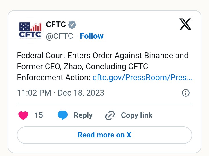 美國(guó)法院批準(zhǔn)幣安罰款，結(jié)束與 CFTC 的訴訟
