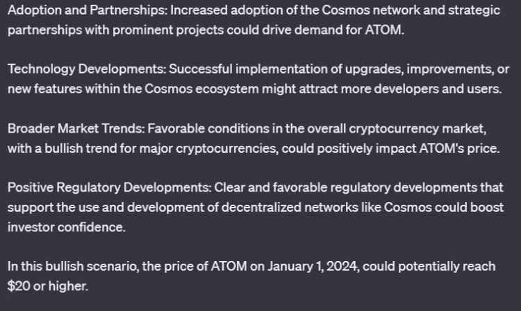 ChatGPT 預測 2024 年初 Cosmos (ATOM) 價格
