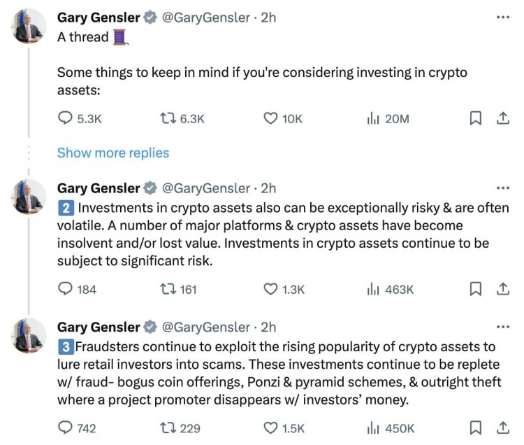 Gary Gensler 發(fā)布有關(guān)加密資產(chǎn)的帖子