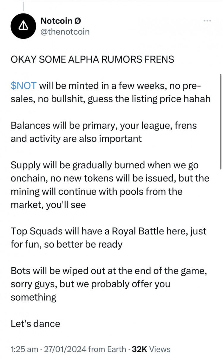 NOTCOIN 上市即將到來，AIRDROP收到的金額嗎？我們已開采1500萬個NOTCOIN，價值0美元