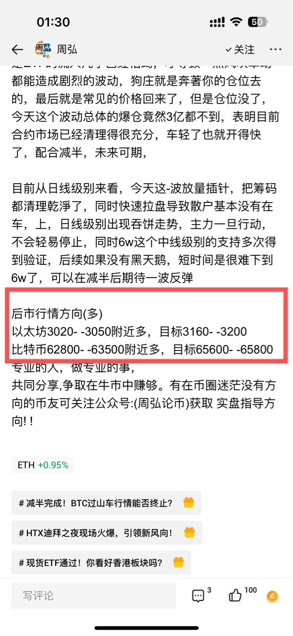 4月20號(hào)以太坊大餅多單策略落袋為安