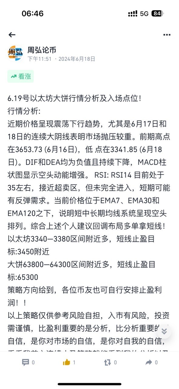 [周弘]6.20號以太坊行情分析及操作建議！！